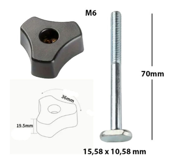 M6 bespændingsbolt med håndtag til t-track